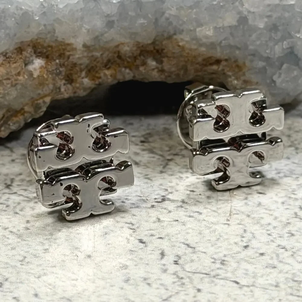 Tory Burch Icon Silver Stud Earrings Logo Minimalist style 11165504